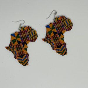 boucles d'oreilles ethniques carte d'Afrique jaune et violet