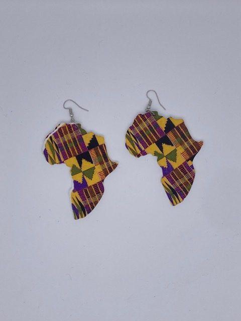 boucles d'oreilles imprimées africaine jaune et violet