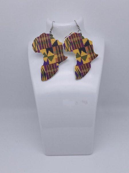 boucles d'oreilles imprimées ethniques jaune et violet