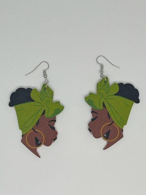 Boucles d'oreilles femme africaine vert et marron