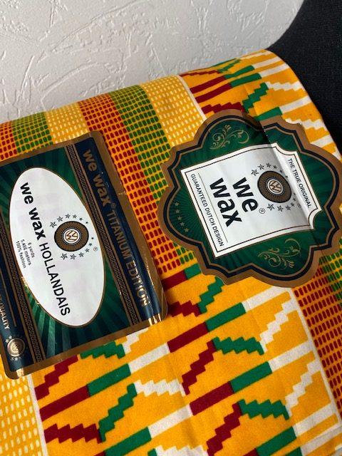 Tissu africain en Wax véritable orange vert rouge et jaune