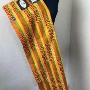 Tissu africain en véritable Wax orange vert rouge et jaune