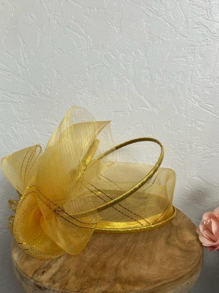 Coiffe chapeau jaune femme mariage