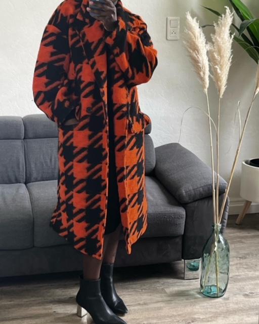 Manteau femme long noir orange