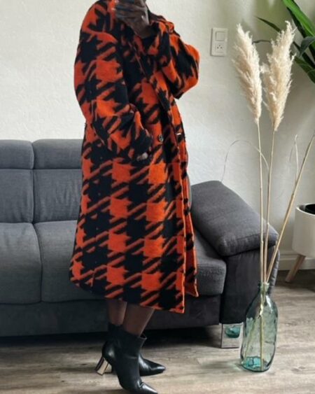 Manteau femme long orange noir