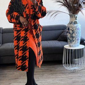 Manteau long femme orange noir