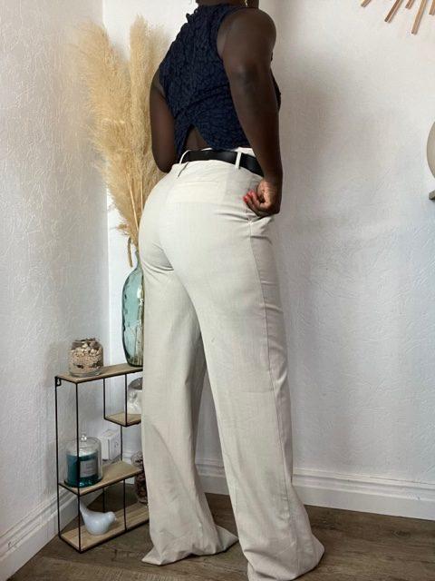 Pantalon fluide femme beige