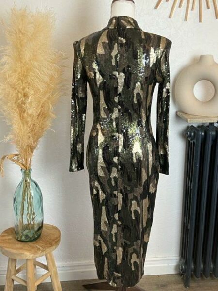 Robe longue imprimé camouflage paillettes femme
