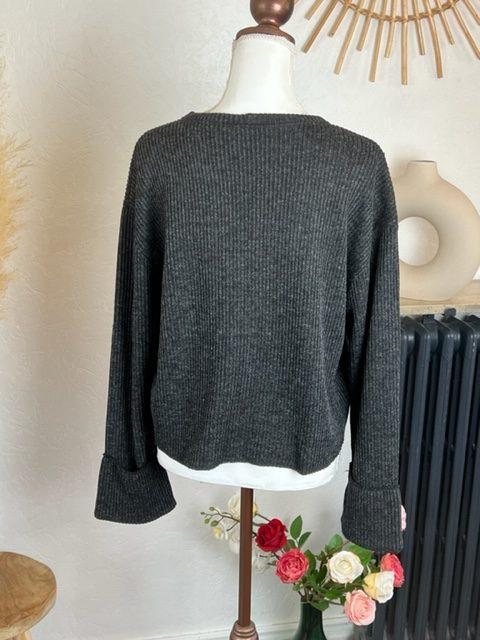 Pull chaud femme gris