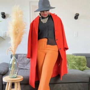 Pantalon femme chic orange