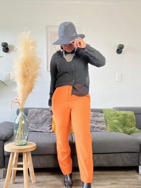 femme pantalon chic orange